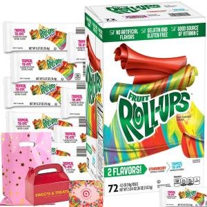 Fruit Roll Up Variety | Strawberry & Tropical Tie Dye | Gelatin & Gluten Free | After School Lunch Picnic Birthday Party Dessert | Card & Box 72 Pack