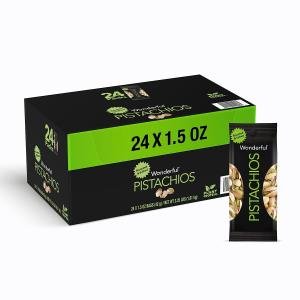 Wonderful Pistachios In Shell, Roasted & Salted Nuts, 1.5 Ounce Bags (Pack Of 24), Protein Snack, On-the Go, Individually Wrapped Healthy Snack, 1.5 Ounce (Pack of 24)